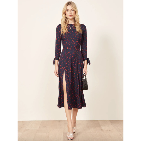 Reformation Dresses & Skirts - Reformation Zelda Midi Dress Anaheim Navy Blue Red Floral Print Size 10